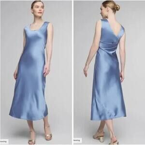 New! White House Black Market‎ Sleeveless Satin Slip Dress in blue, size 12